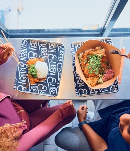 people eating at counter