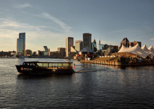 Skyline of downtown Baltimore with Water Taxi