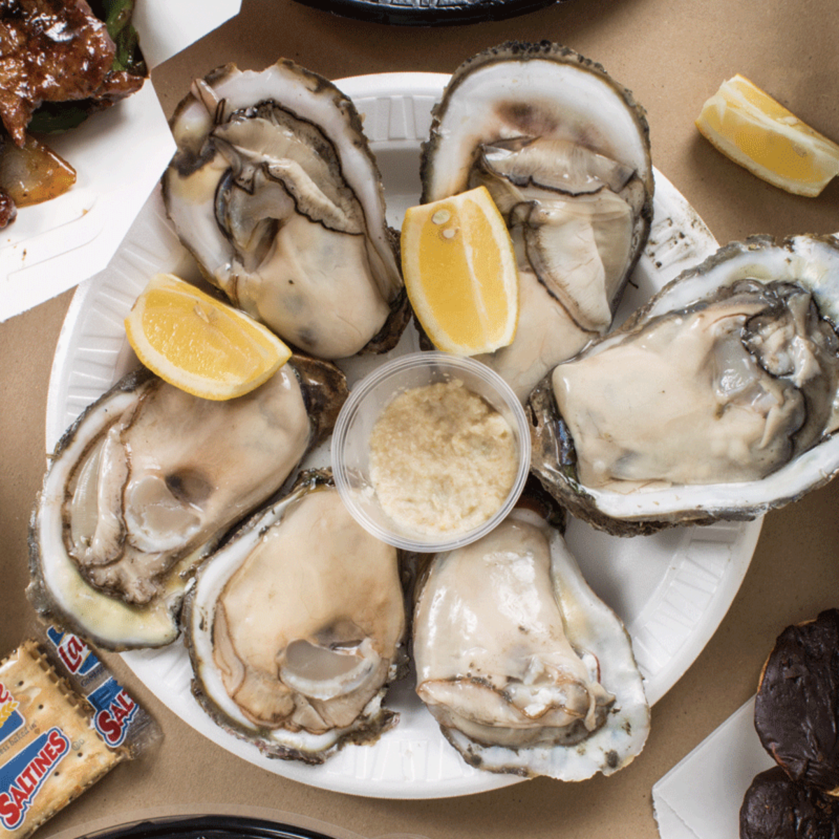 Plate of oysters at Nick's Fish House Square.