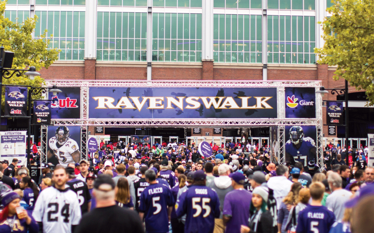 Ravens fans heading into M&T Bank Stadium on gameday.