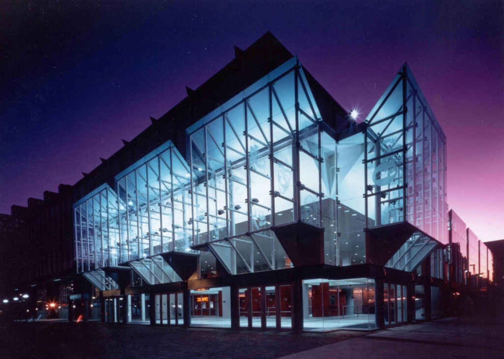 Exterior of the arena at night