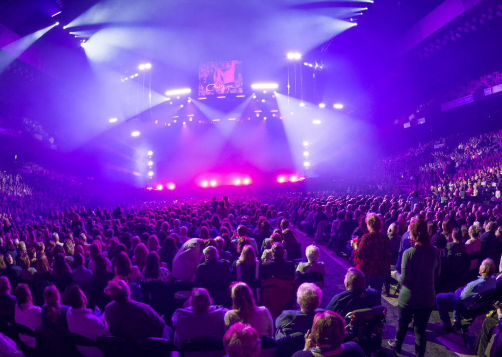 Interior of Royal Farms Arena during a concert.