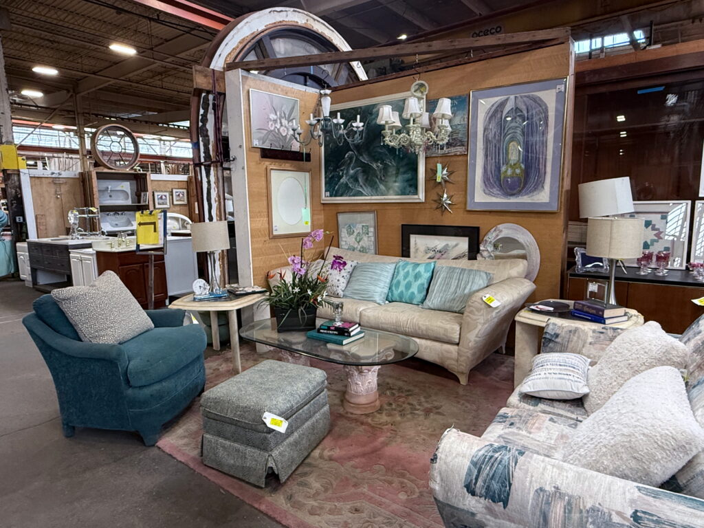 furniture staged in a secondhand warehouse