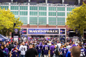 Ravens fans heading into M&T Bank Stadium on gameday.