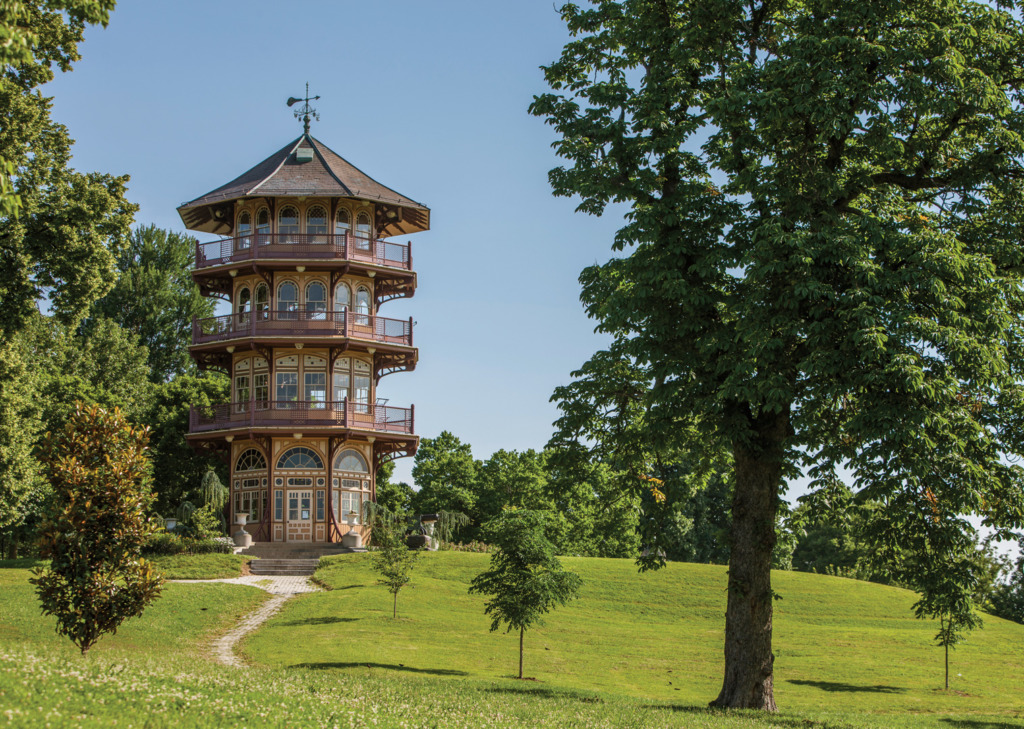 The ornate Patterson Park Pagoda located in Patterson Park in Highlandtown.