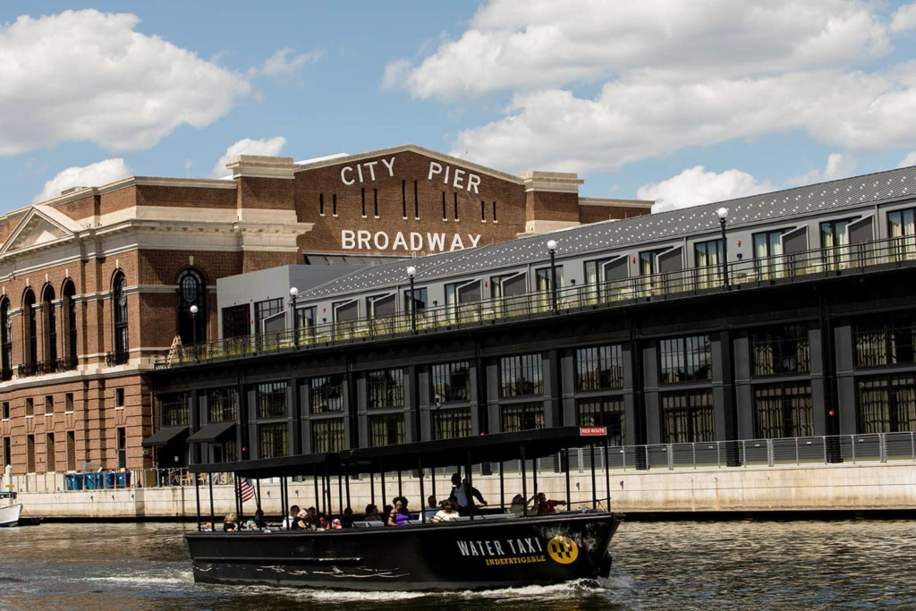 The City Pier and Water Taxi in Fells Point, Baltimore.