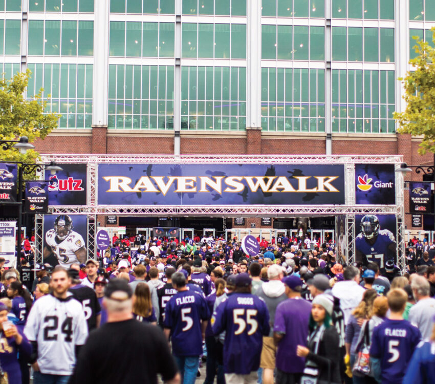 Ravens fans heading into M&T Bank Stadium on gameday.