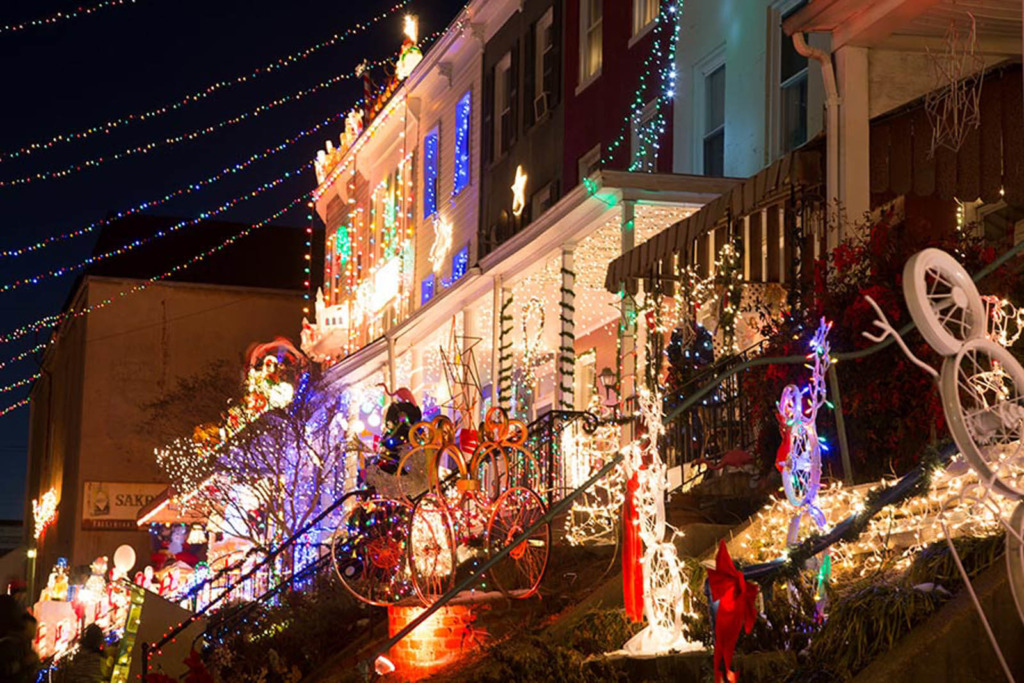 Houses at miracle on 34th street in Baltimore.