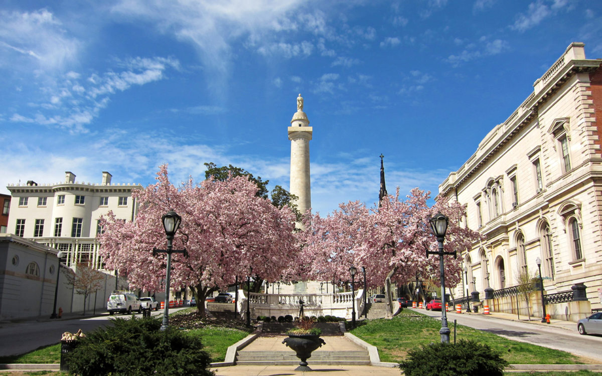 The Washington Monument in the neighborhood of Mount Vernon in Baltimore.
