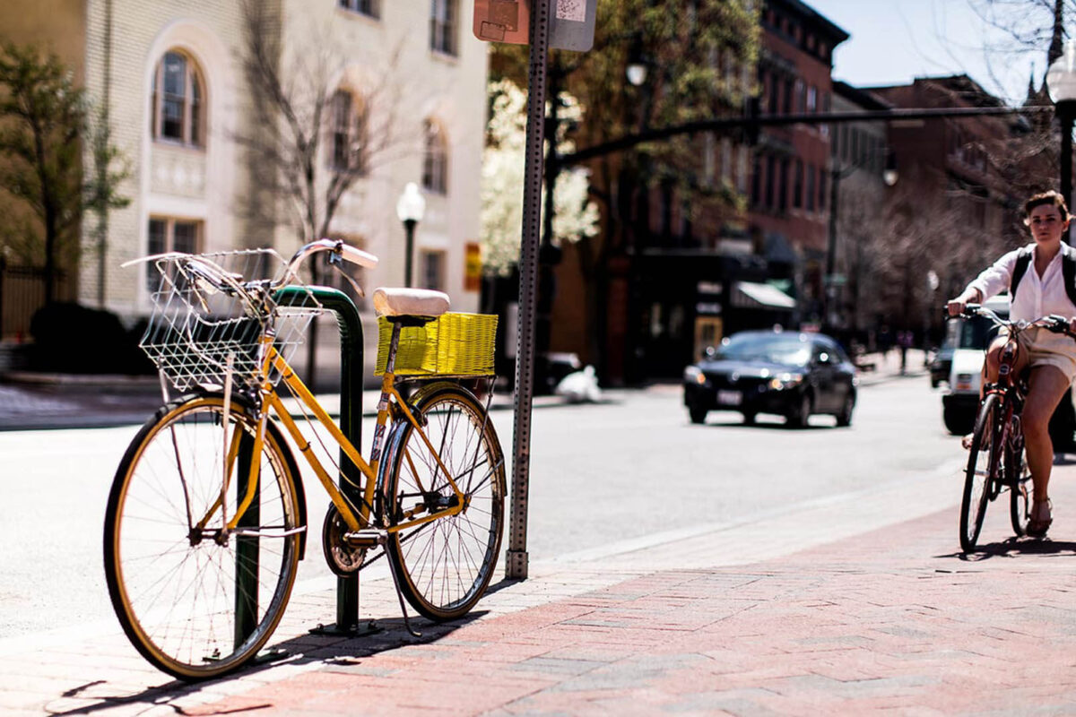 View of bicycle on sidewalk in Mt. Vernon