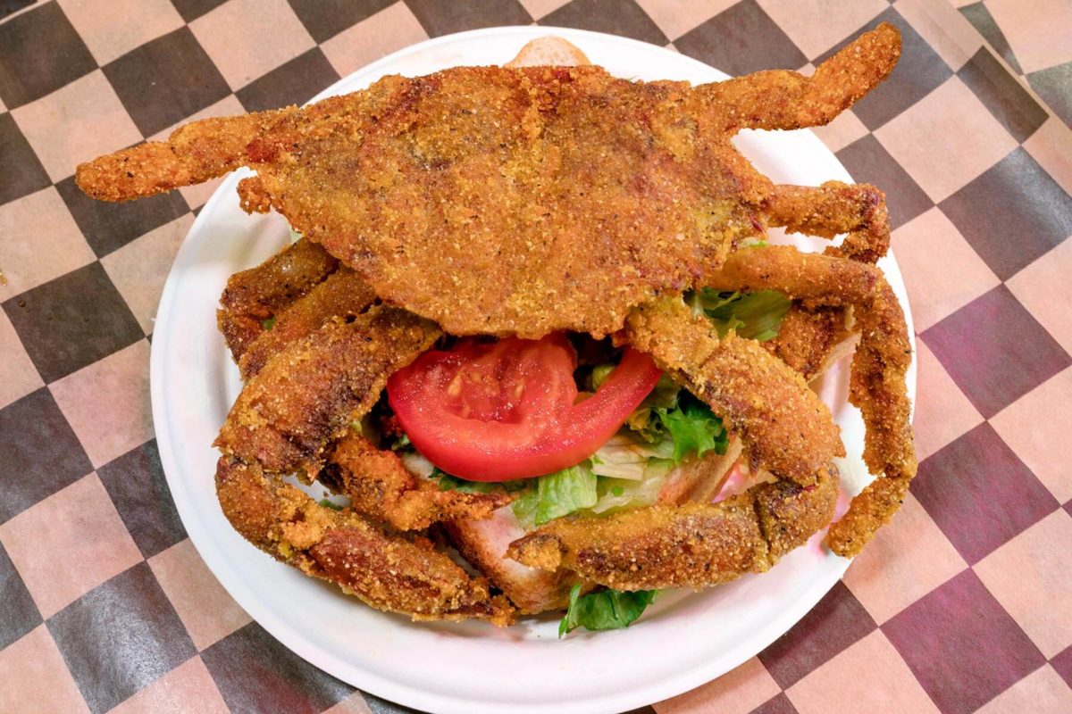 Plated soft-shell crab at Faidleys in Baltimore.