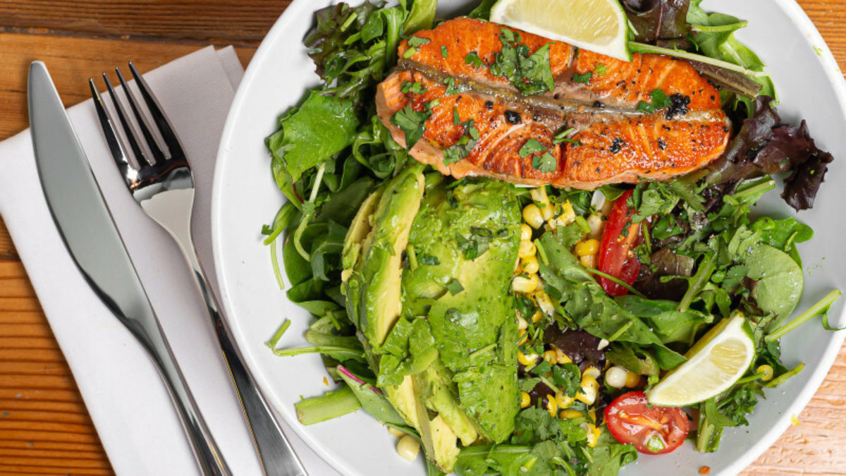 Avocado Salad with Grilled Salmon