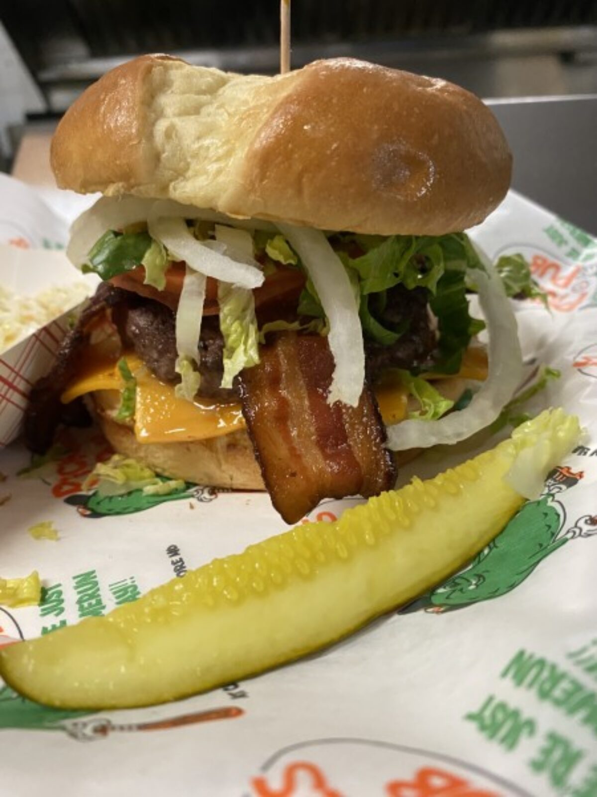 Bacon Cheeseburger with pickle