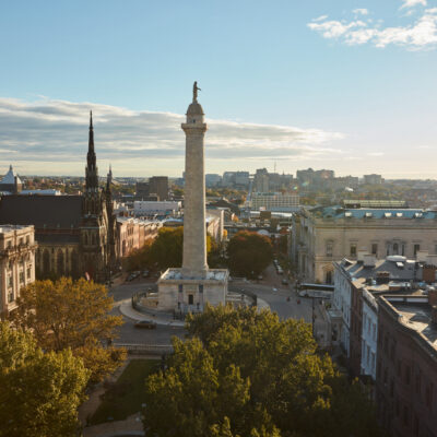 Aerial view of the Washington Monument from Hotel Revival