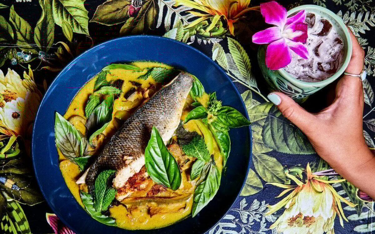 A fish dish and cocktail from Sally O's