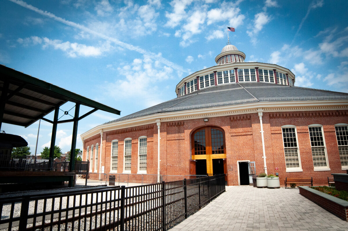 Exterior of the B&O Railroad Museum on a sunny day.