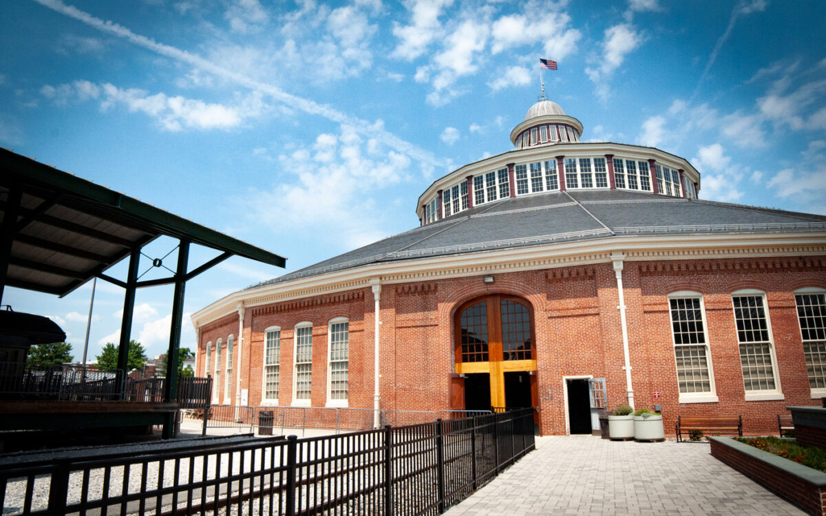 Exterior of the B&O Railroad Museum on a sunny day.