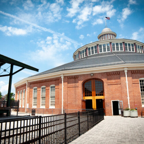 Exterior of the B&O Railroad Museum on a sunny day.