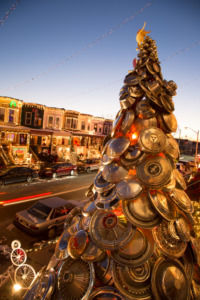 Hubcap Christmas tree display
