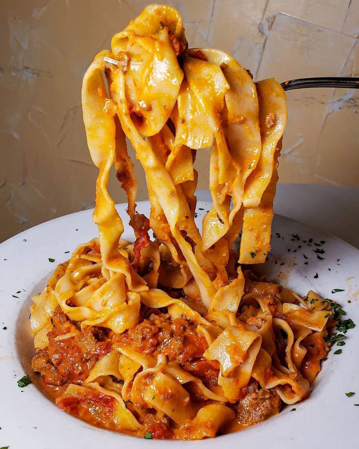 Pasta with Bolognese sauce.