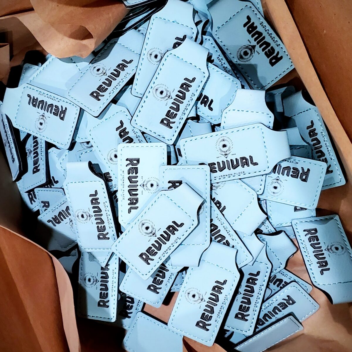 Vegan leather keychains we created for Hotel Revival