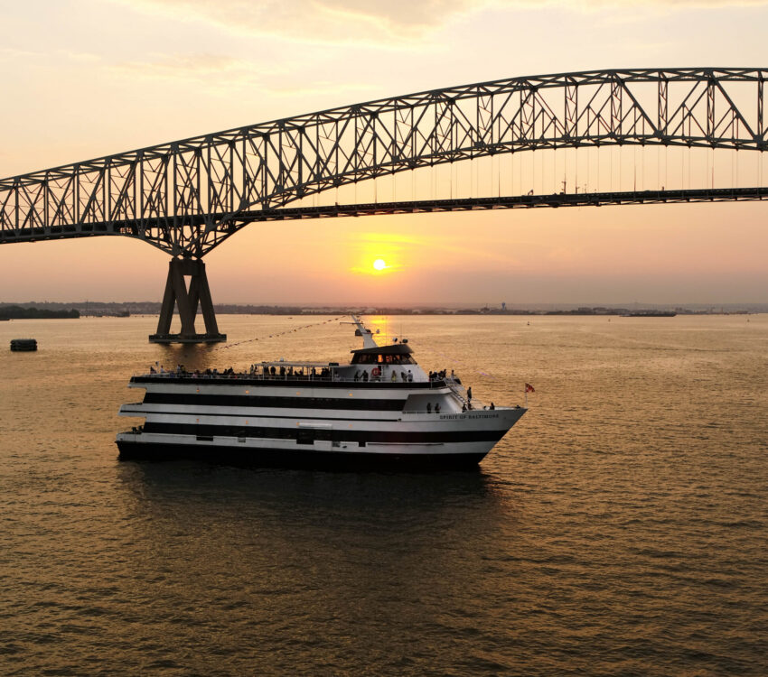 Spirit of Baltimore on Patapsco River during sunset