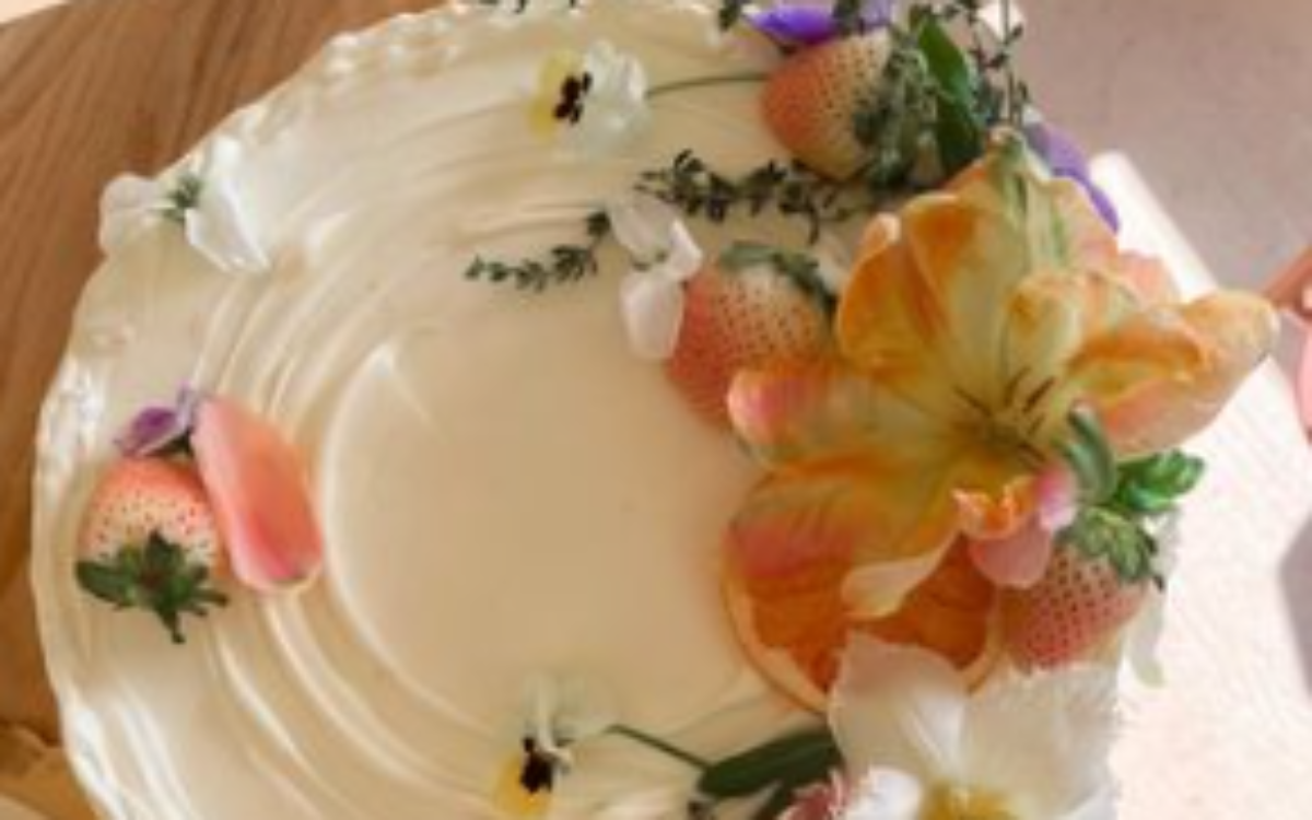 Cake Topped with Flowers from Bramble Baking Co.