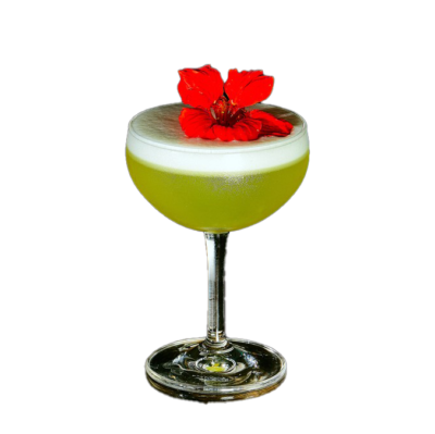 Green cocktail with red flower