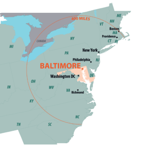 Map radius from Baltimore