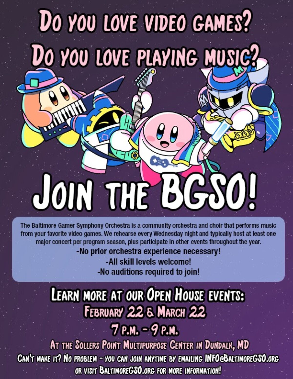 Baltimore Gamer Symphony Orchestra & Choir Spring 2023 Open Houses