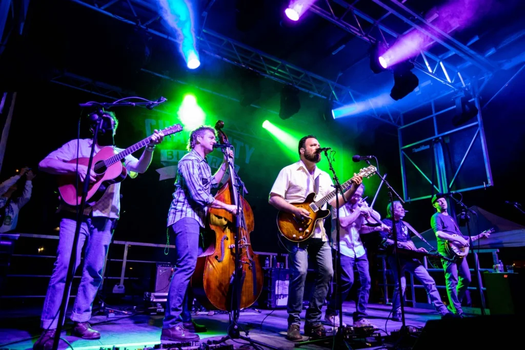 Bluegrass musicians on a stage