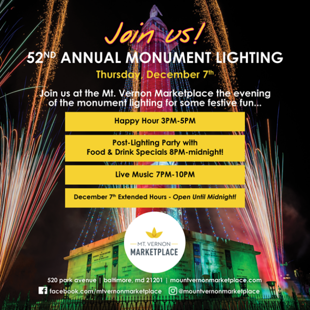 Mt Vernon Marketplace Monument Lighting Party Visit Baltimore