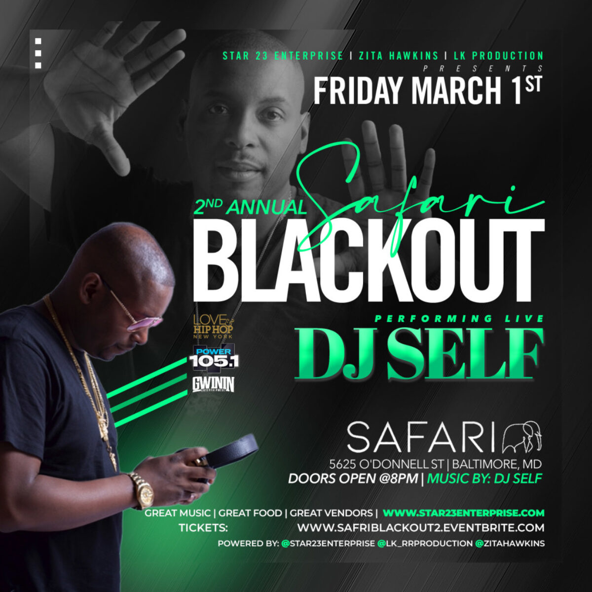 SAFARI BLACKOUT w/ DJ SELF Power 105.1 Flyer