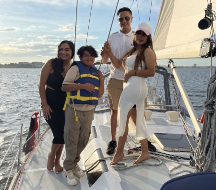 family on boat