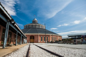 ground-level shot of the Baltimore and Ohio Railroad Museum