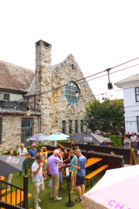 outdoor garden bar outside an old church