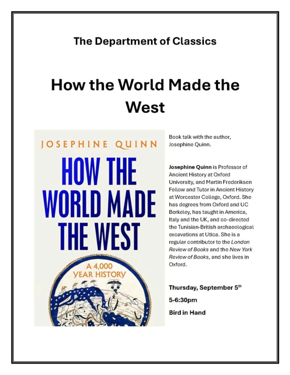 Josephine Quinn: How the World Made the West (with JHU Classics) poster