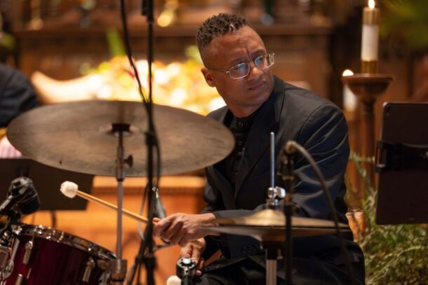 Jonathan Whitney playing the drums