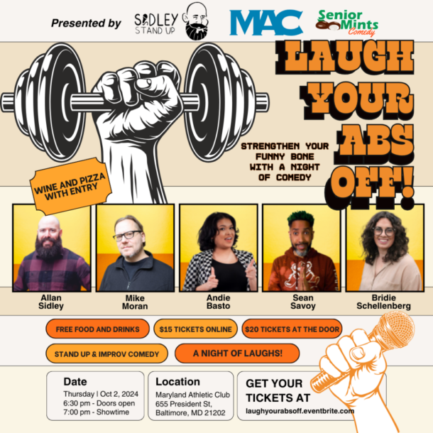 Comedy Showcase at the MAC featuring Free Wine and Pizza poster