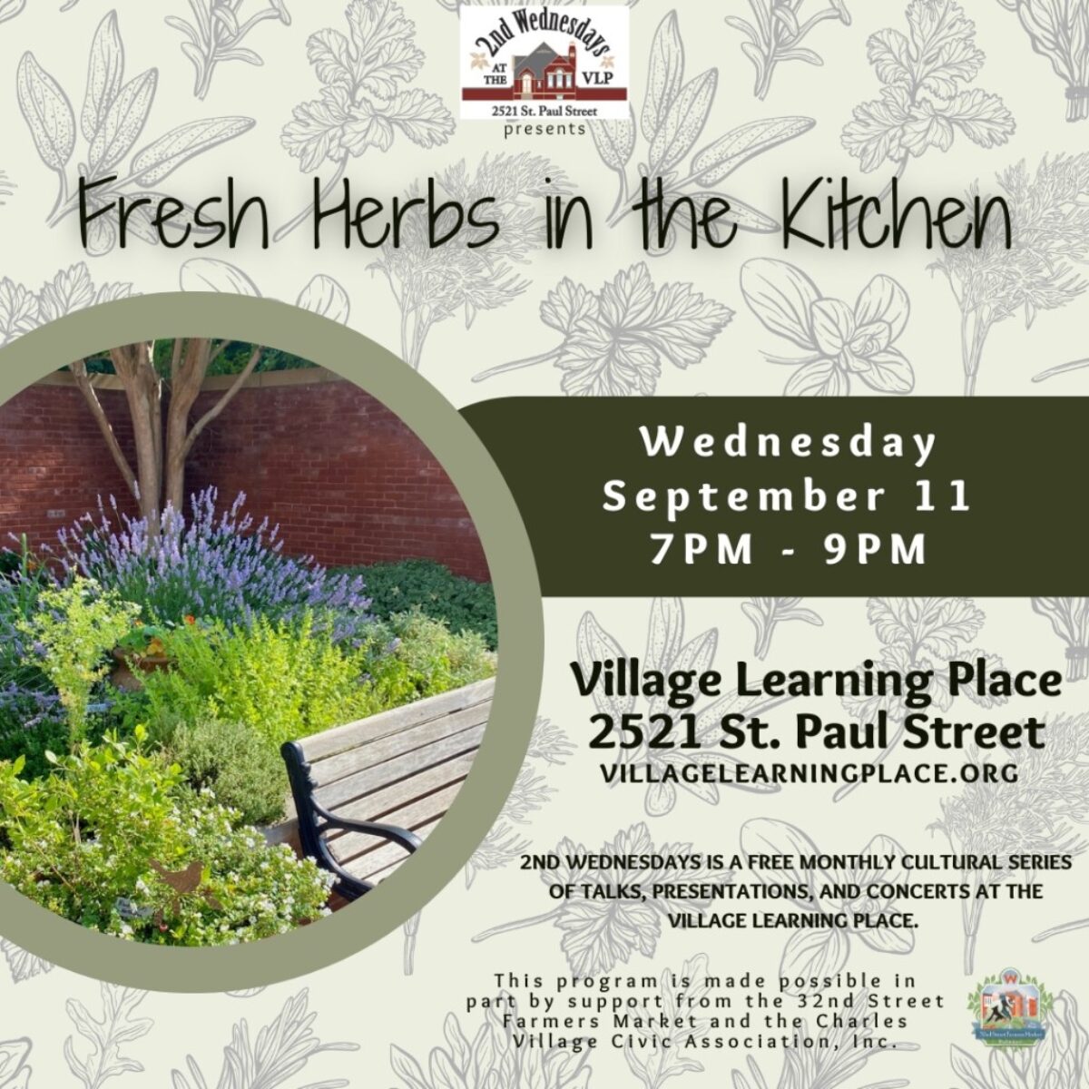 Fresh Herbs in the Kitchen: an edible evening featuring the Village Learning Place Culinary Herb Garden poster