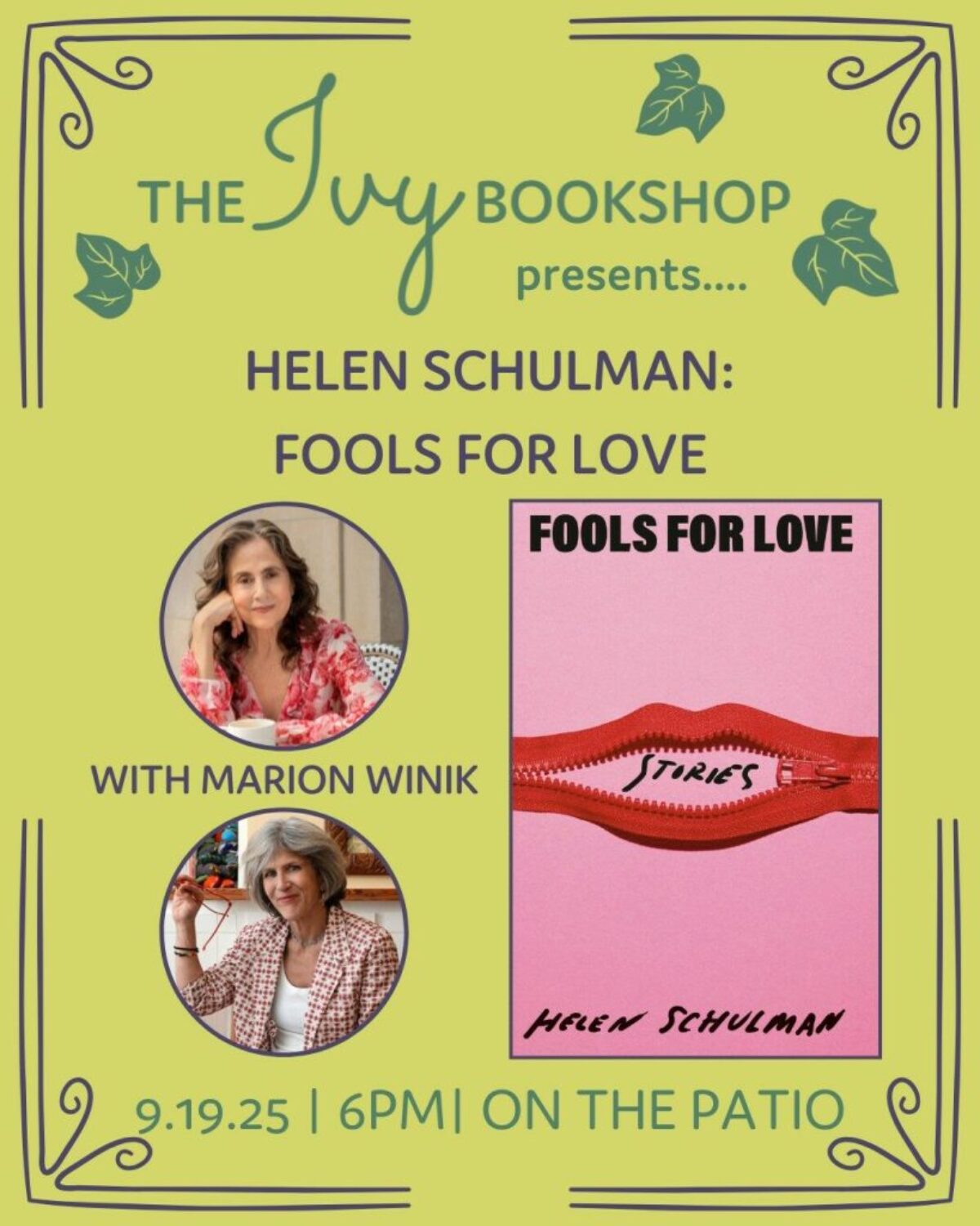 Helen Schulman FOOLS FOR LOVE (with Marion Winik) Visit Baltimore