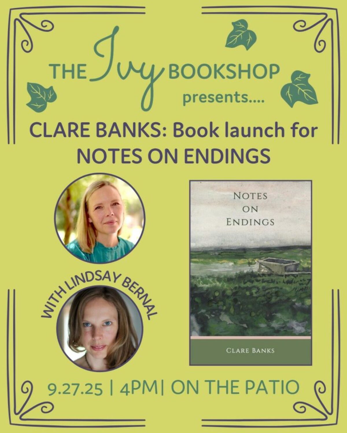 Clare Banks: Book Launch for NOTES ON ENDINGS (with Lindsay Bernal)