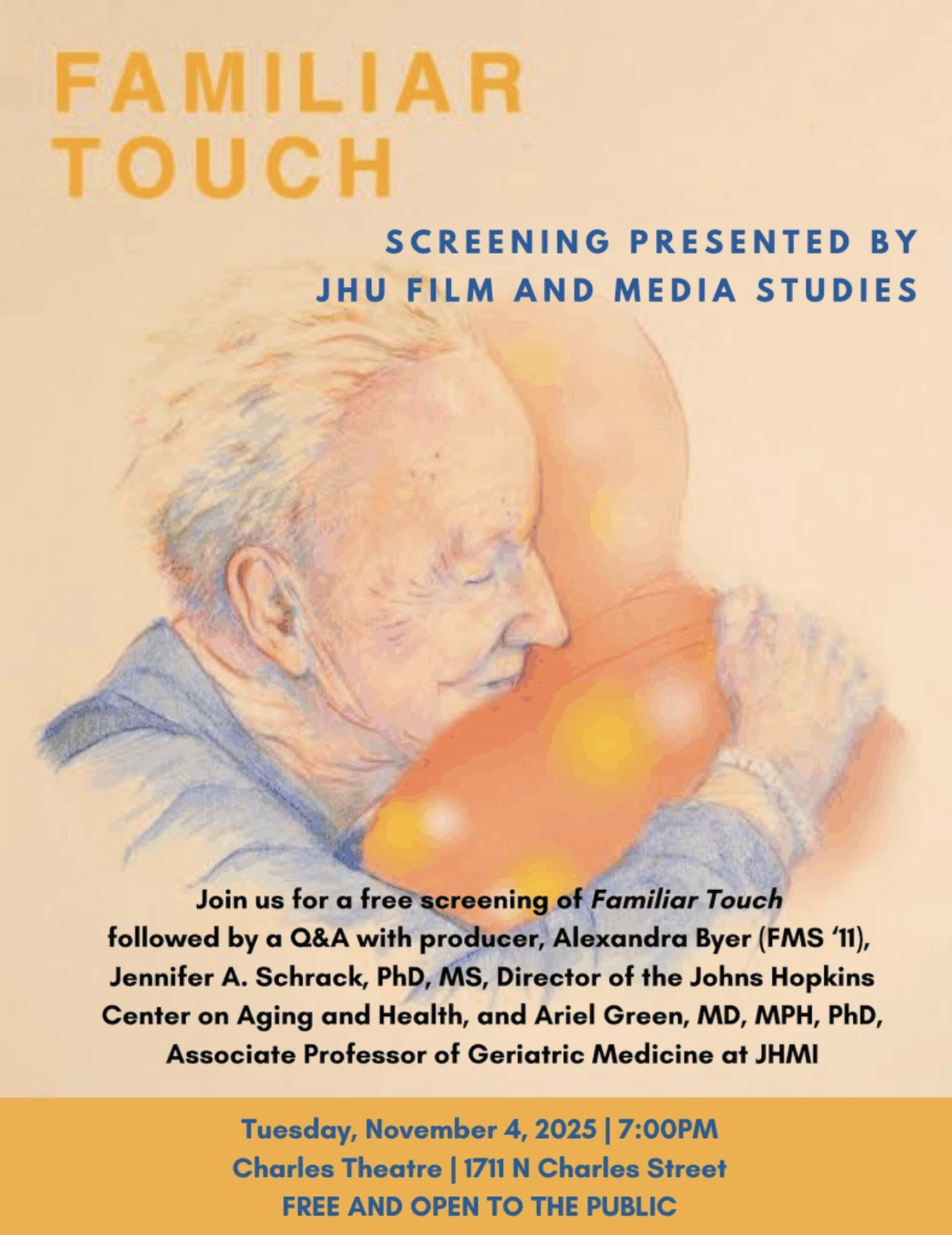 FREE screening of award-winning film, FAMILIAR TOUCH, at the Charles Theatre graphic