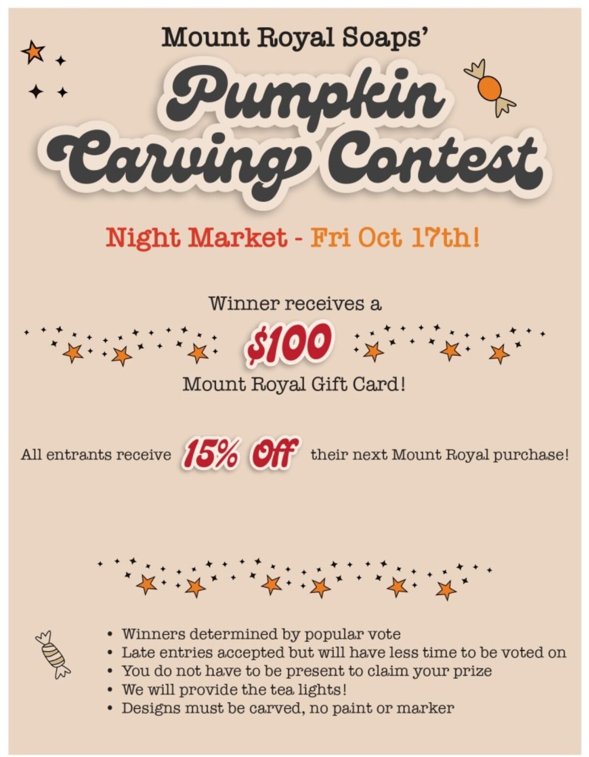 Mount Royal Soaps Night Market + PUMPKIN CARVING CONTEST!