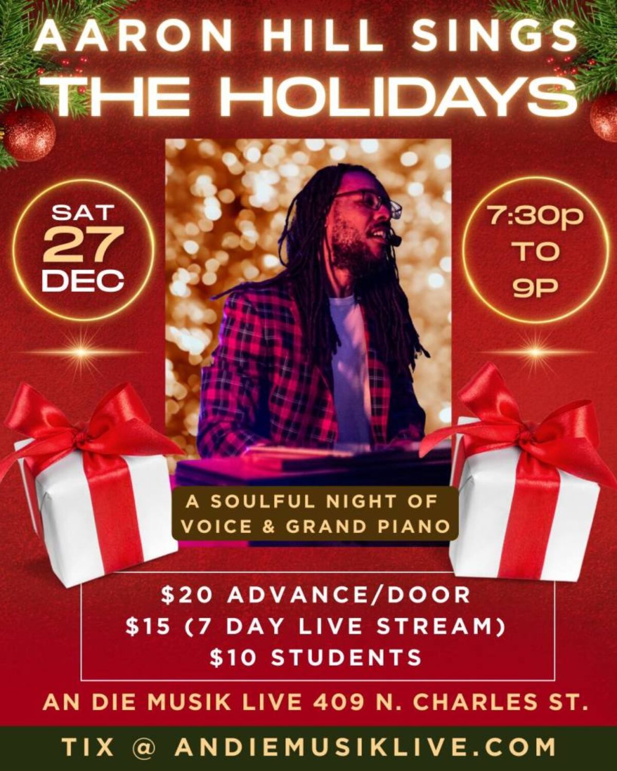Aaron Hill Sings The Holidays event flyer