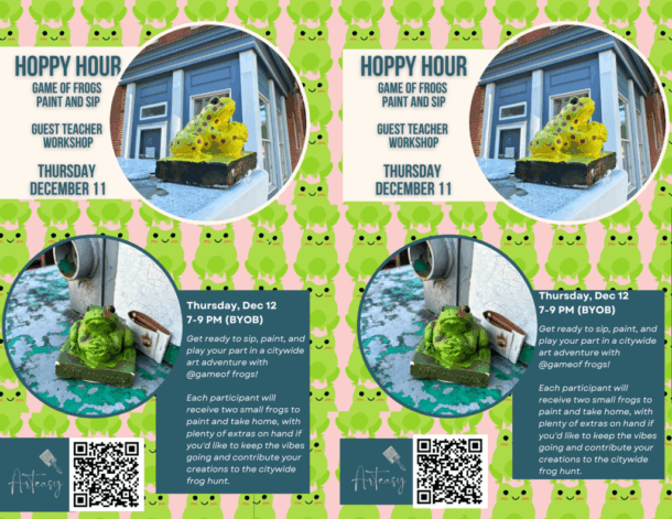 Hoppy Hour Game of Frogs Paint & Sip event flyer