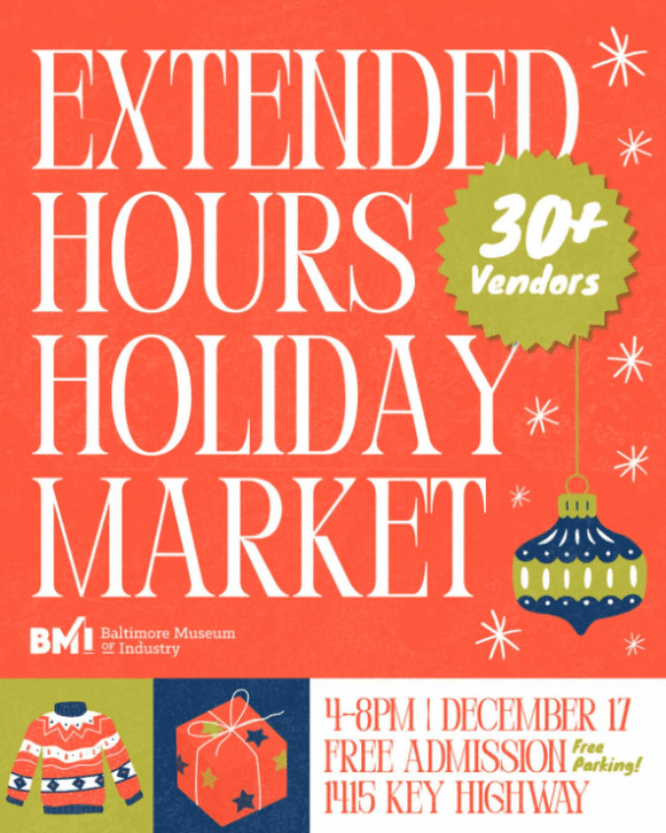 BMI Extened Hours and Holiday Market event flyer