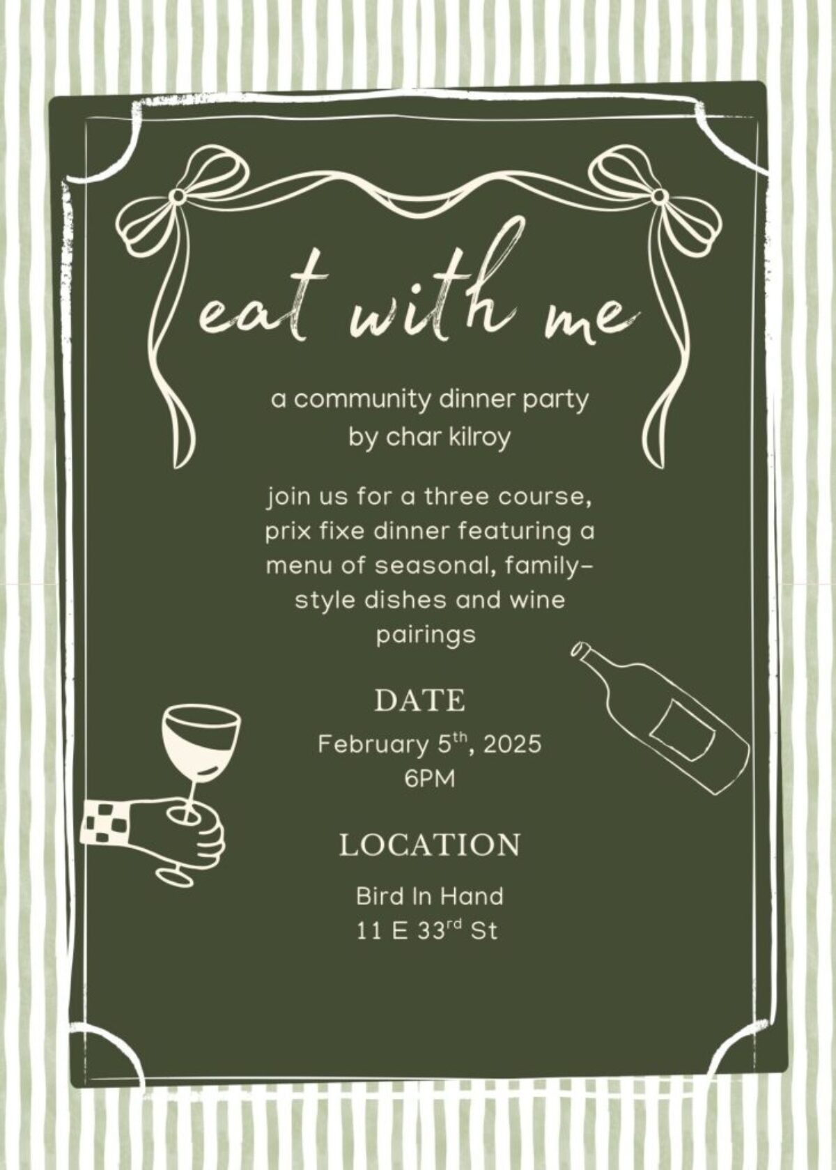 Eat With Me: A Community Dinner Party at Bird in Hand - event flyer