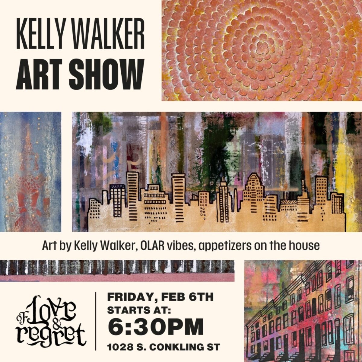 Art Exhibition at OLAR by Kelly L. Walker - event flyer