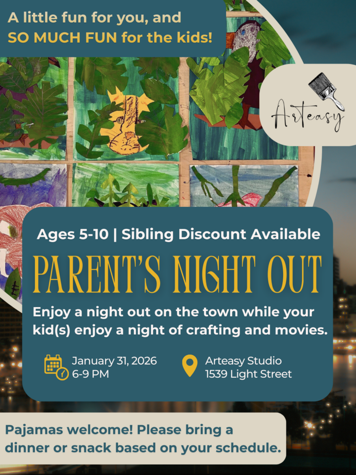 Kids Paint the Town/Parents Hit the Town Date Night event flyer